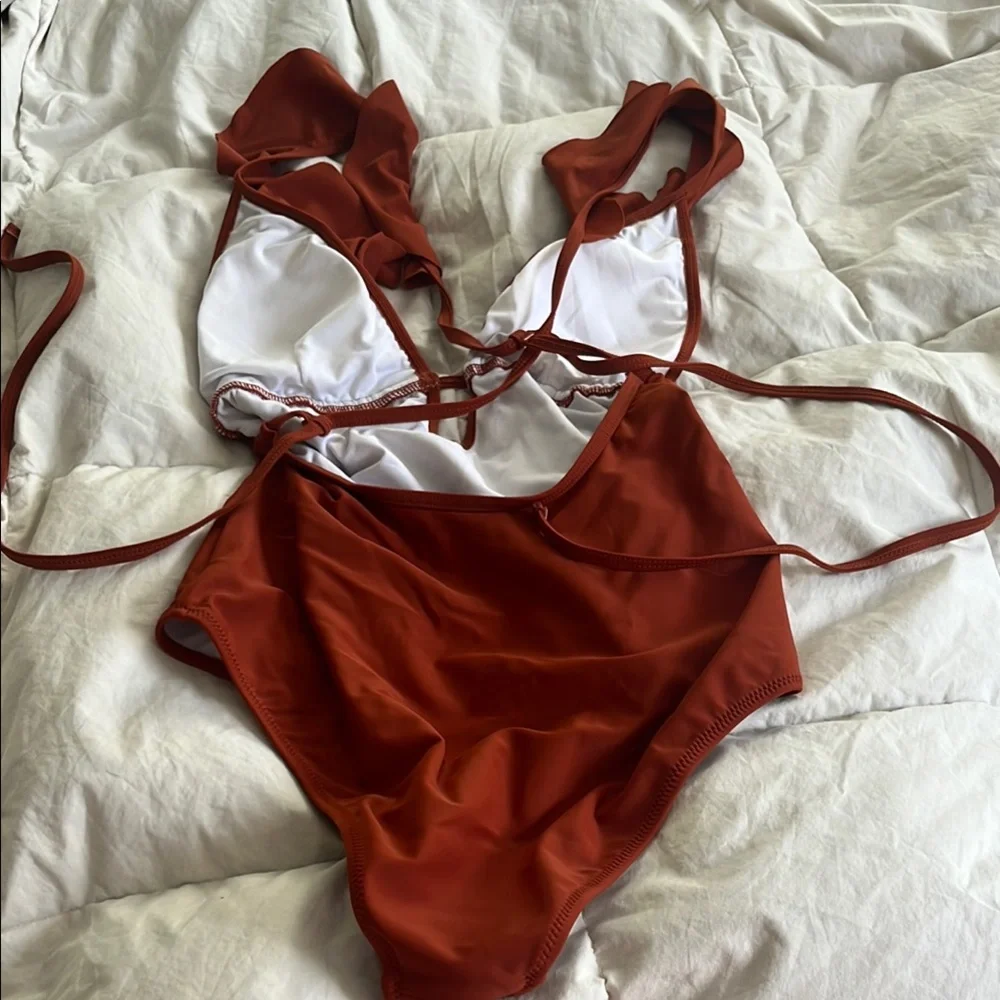 Chic Rust Swimsuit with Ruffle Accent - Picture 5 of 8